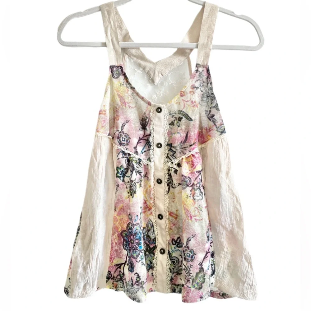 Daytrip Mixed Material Floral Sleeveless Cream Pink Tank Top y2k - M - Picture 7 of 12